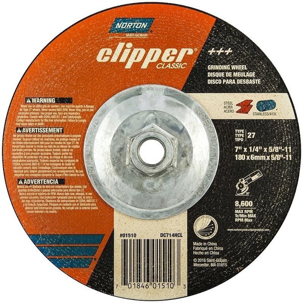 Norton Clipper Clipper Classic A AO Series Grinding Wheel, 7 in Dia, 14 in Thick, 5811 Arbor 70184601510